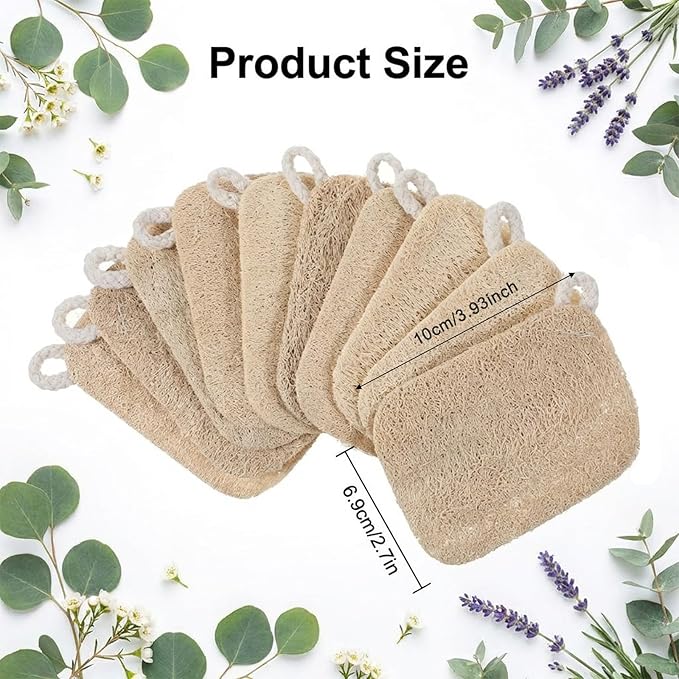 10 Pcs Natural Loofah Sponge Set, Dye-Free, Loofah Sponge for Dishwashing, Loofa for Women and Men Body Scrubber, Bath Exfoliator for Glowing Skin
