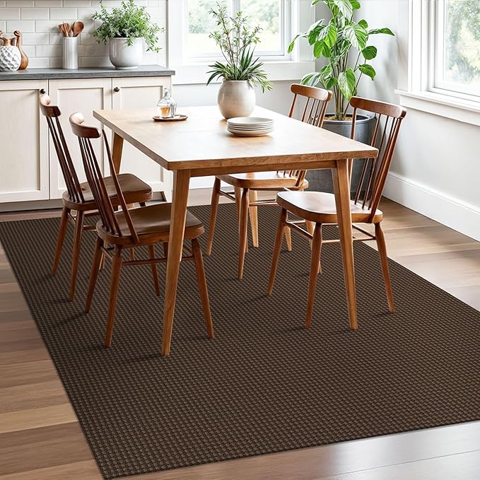 EARTHALL Woven Area Rugs 5x7 Ft Washable Living Room Rugs Non Slip Rubber Backed Dining Room Rug Braided Bedroom Rugs Indoor Floor Carpet for Living Room, Bedroom, Dining Room,Brown