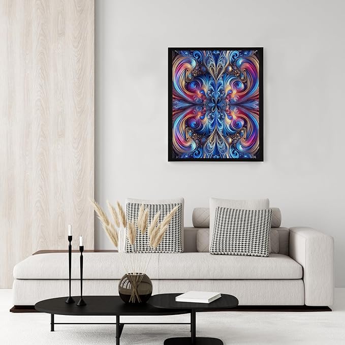 InkFlow Posters Vibrant Swirling Abstract Poster - Colorful Fractal Design in Blue, Pink, and Gold - Modern Graphic Poster for Living Room, Bedroom, Home - 24x32 Unframed Canvas Print