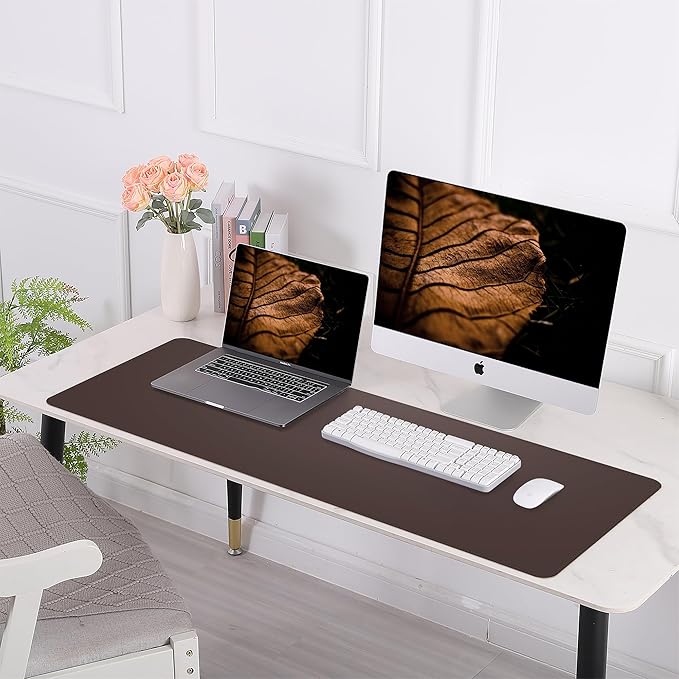 AFIING Cork Desk Mat 31.5" x 17", Waterproof Dual-Sided Cork & PU Leather Desk Pad, Non-Slip Desk Protector for Home Office, Workspace Setup & Gaming, Coffee
