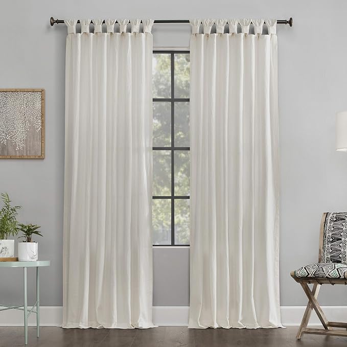Archaeo Washed Cotton Twist Tab Curtain, 52" x 84", Cream
