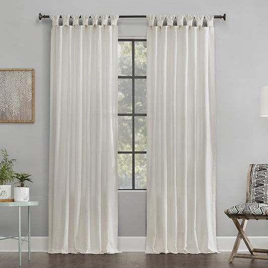 Archaeo Washed Cotton Twist Tab Curtain, 52" x 84", Cream