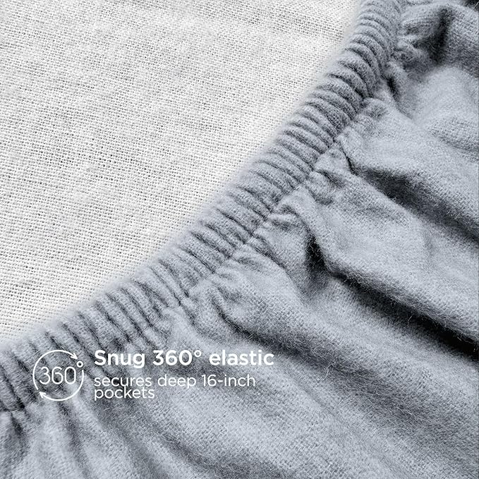 Briarwood Home® Heather Flannel Sheet Set, 100% Natural Cotton, Soft, Warm & Deep Pocket, Advanced Nano-Tech Making it Resistance to Pilling; Brushed 6 Times for Softness (Cloud Grey, Full)