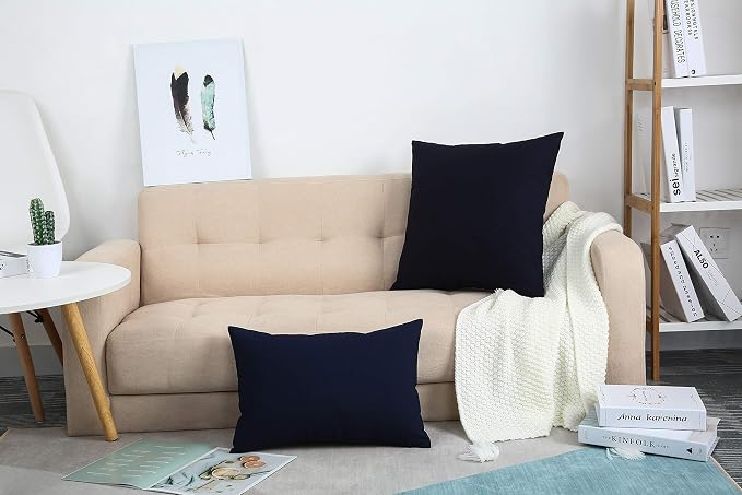 TangDepot 100% Cotton Solid Throw Pillow Cover 14x14 Dark Navy | 100% cotton, same-color zip, machine wash & air dry. For living room, bedroom, office, car. 42 colors, 147 sizes. Cover only.