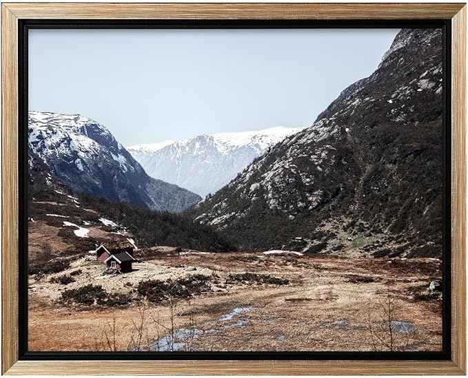 Monem Art Scandinavian Mountain Cabin Landscape Photography Print - Nordic Nature Scenic Art Poster - Wall Decor for Living Room, Bedroom or Office - 18x24 Silver Framed CANVAS by Mareike Bohmer