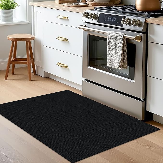 EARTHALL Small Area Rug 2x3 Ft Washable Rugs for Entryway Non Slip Braided Throw Rugs with Rubber Backing Door Mat Indoor Outdoor Entrance Cotton Woven Carpet for Kitchen Foyer Front Door, Black/Grey