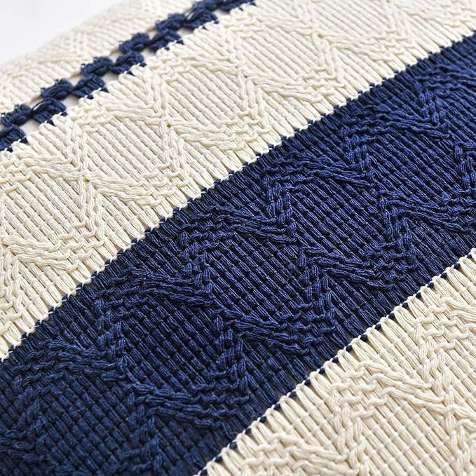 Fancy Homi Set of 1 Navy Blue Decorative Throw Pillow Covers 22x22 Inch for Couch Bed Sofa Living Room Office, Aesthetic Modern Organic Farmhouse Home Decor, Soft Cotton Woven Textured Cushion Case