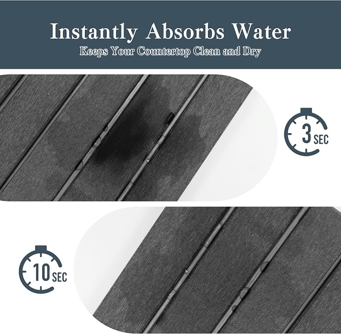2pcs Stone Dish Drying Mat for Kitchen Counter, Quick-Dry Diatomaceous Earth Water Absorbent Pad & Countertop Drainer, Home Essentials for Bath and Pets - Dark Grey, 24x16’’ & 8x4’’