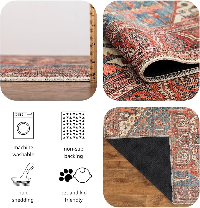 Keen Home Design 30"x120" Rug - Machine Washable Runner with Non-Slip Backing, Ideal for Hallway, Entryway, Kitchen, Laundry Room - Vintage, Easy Clean, Durable, Low Pile Rug - (2'6" x 10')