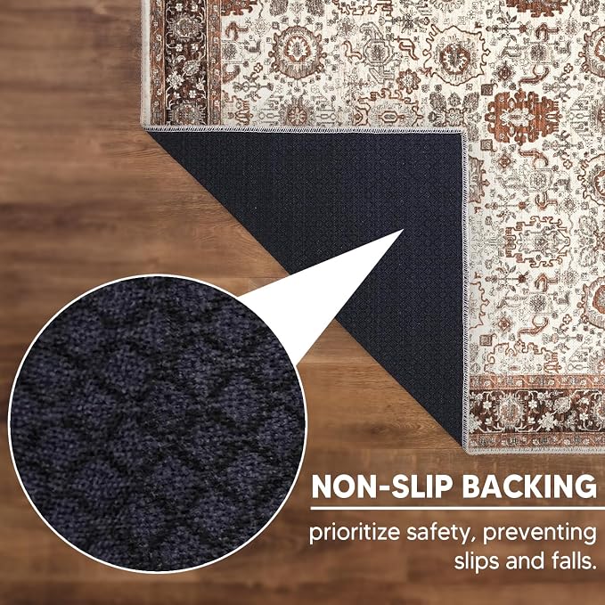 Keen Home Design 8x10 Rug - Machine Washable Area Rug with Non-Slip Backing, Ideal for Living Room, Dining Room, Bedroom - Vintage, Easy Clean, Durable, Low Pile - (8' x 10')