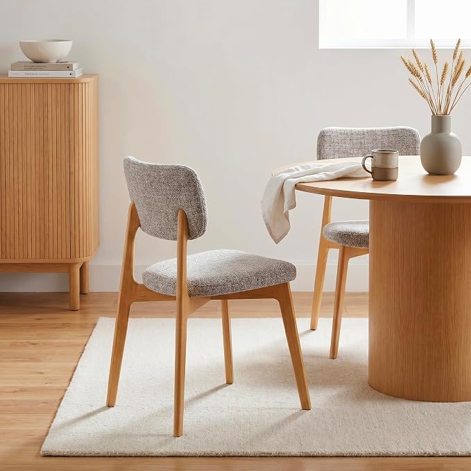 COLAMY Dining Chairs Set of 2, Modern Upholstered Kitchen Room Chairs with Solid Natural Oak Wood Legs, 5-Min Easy Assembly Anti-Wobble, High-Weight Fabric Farmhouse Side Chair, 300lbs,Oak,Oatmeal