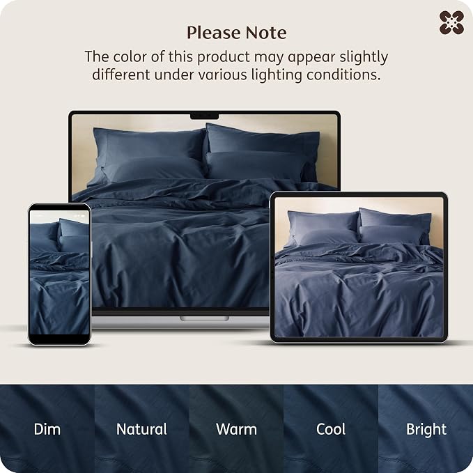 Bedsure GOTS Organic Cotton Queen Duvet Cover Set, Navy Blue, 90" x 90" | for Sensitive Skin—8 Interior Ties Keep Insert Secure, Hidden Zipper, Breathable Comfort in Ivory with 2 Pillow Shams