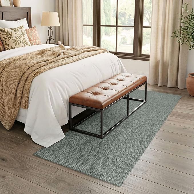 EARTHALL Washable Runner Rug 3x7 Ft Non Slip Runners for Hallways Wide Cotton Rubber Backed Kitchen Runner Braided Indoor Floor Carpet Runners for Entryway, Hallway, Kitchen, Bedroom, Green/Grey