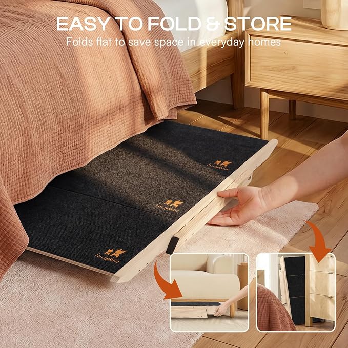 Luciphia Wooden 2-in-1 Dog Stairs, 4-Step Foldable Anti-Slip Pet Steps
