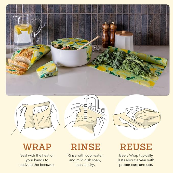 Bee's Wrap - Limited Edition - Beeswax Wraps for Food - Cut to Size 14x52" Beeswax Wrap Roll - Plastic Free Made in USA Reusable Natural Food Wrap - Fresh Squeeze Print