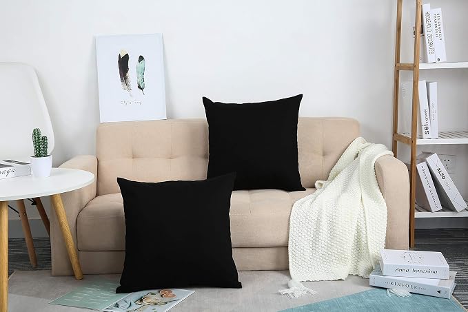 TangDepot 100% Cotton Solid Throw Pillow Cover 24x24 Black | 100% cotton, same-color zip, machine wash & air dry. For living room, bedroom, office, car. 42 colors, 346 sizes. Cover only.