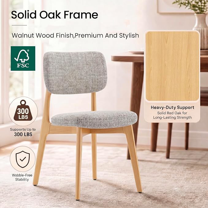 COLAMY Dining Chairs Set of 4, Modern Upholstered Kitchen Room Chairs with Solid Natural Oak Wood Legs, 5-Min Easy Assembly Anti-Wobble, High-Weight Fabric Farmhouse Side Chair, 300lbs,Oak,Oatmeal