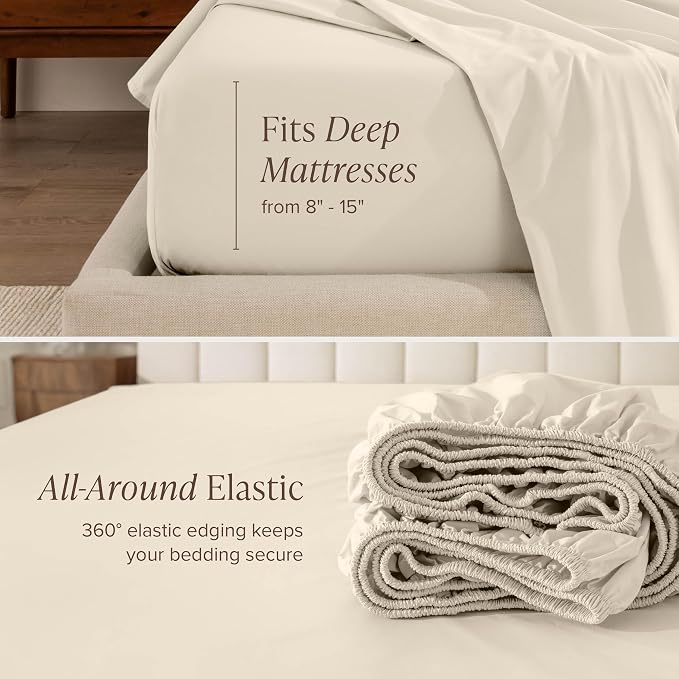 Bare Home 100% Organic Cotton Twin XL Sheet Set - Crisp Percale Weave - Lightweight & Breathable - Bedding Sheets & Pillowcases (Twin XL, Sand)