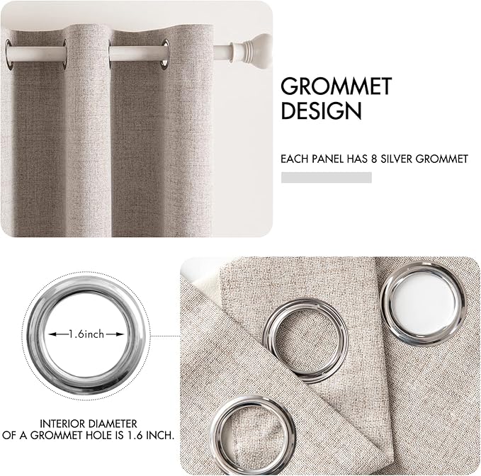 MIULEE Blackout Curtains for Bedroom Linen Texture Solid Thermal Insulated Natural Khaki Grommet Room Darkening Curtains & Drapes Luxury Decor for Living Room Nursery 52x54 Inch (2 Panels)