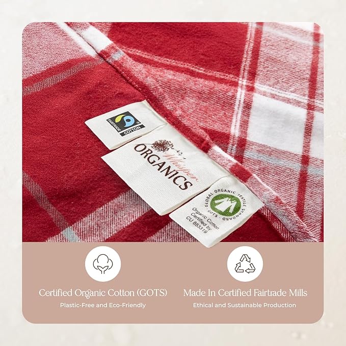 100% Organic Flannel Sheets Full Size - GOTS Certified 100% Cotton Flannel Sheets Set with Comfortable Soft Brushed Finish & Deep Pocket - 1 Flat 1 Fitted & 2 Pillowcases (Plaid, Full)