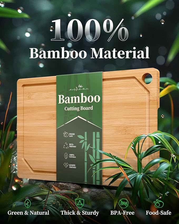Kitsure Bamboo Cutting Board Set - Multi-Sizes Wooden Cutting Boards for Kitchen, Convenient Kitchen Essentials with Deep Juice Grooves, Cutting Board for Chopping & Serving, 2 Pack, Natural