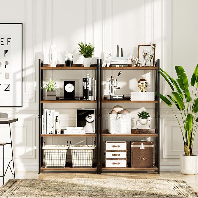 NUMENN Bookshelf, 4 Tier Bookshelves, Home Office Bookcase Shelf Storage Organizer, Free Standing Storage Shelving Unit for Bedroom, Living Room and Home Office, Vintage