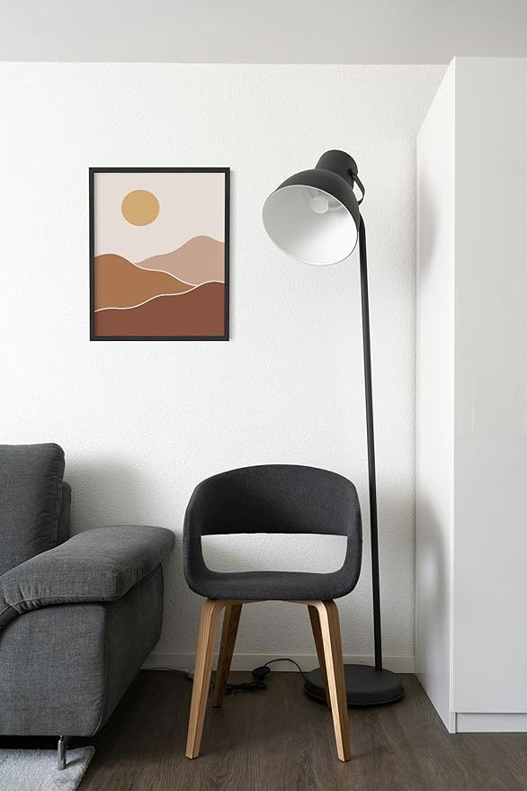 Organic Abstract Shapes Wall Art Minimalist Botanical Silhouette Earth Tones Terracotta Mid Century Modern 11x14 Inch Oak Wood Black Framed Scandi Boho Print for Home Office