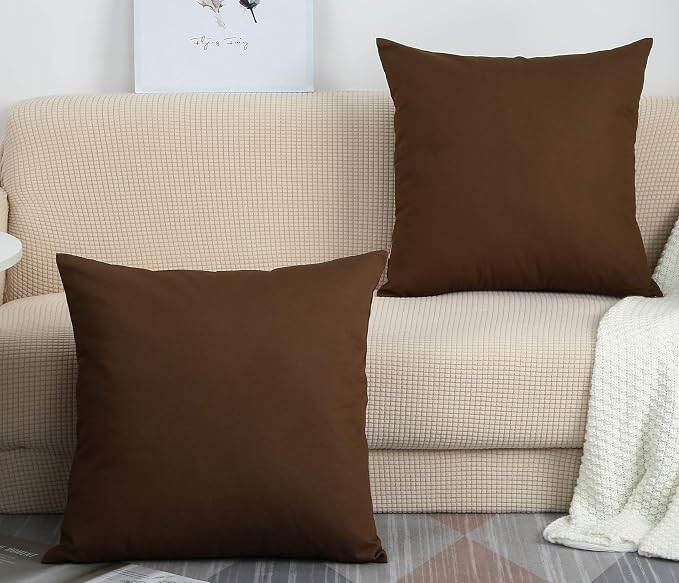 TangDepot Handmade Decorative Solid 100% Cotton Canvas Throw Pillow Covers/Pillow Shams, (28" x28" , Coffee, 1 Count (Pack of 1)) | 100% cotton, same-color zip, machine wash & air dry. For living room, bedroom, office, car. 42 colors, 434 sizes. Cover ...