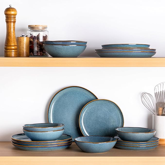 AmorArc Ceramic Dinnerware Sets,Handmade Reactive Glaze Stoneware Plates and Bowls Sets,Highly Scratch Resistant | Dishwasher & Microwave Safe Dishes Set,Service for 8 (24pc)