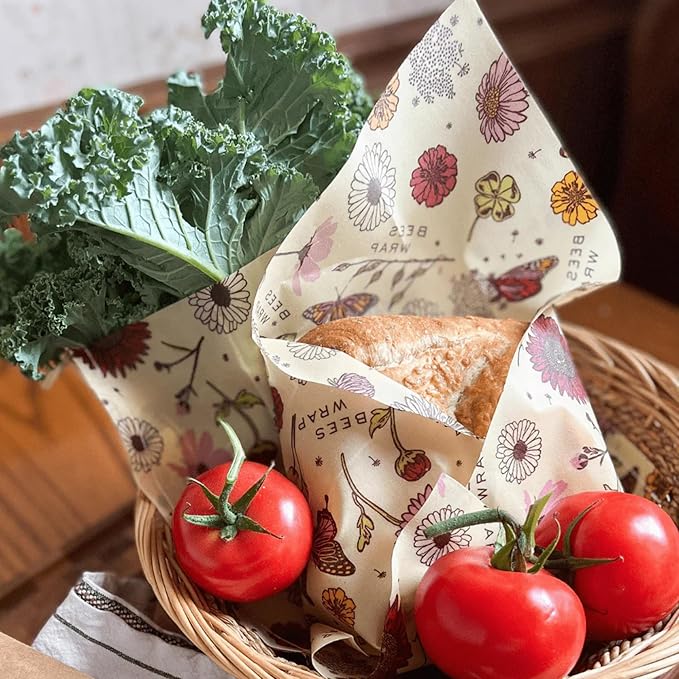 Bee's Wrap Beeswax Wraps for Food - 2 Meadow Magic Produce Bags - Made in USA Reusable & Organic Food Wraps & Reusable Sandwich Bags - Plastic Free Eco-Friendly Alternative to Aluminum Foil