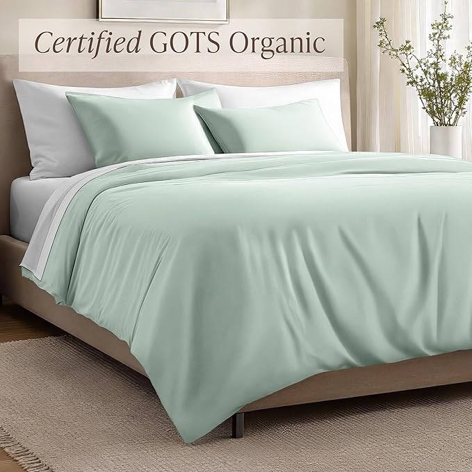 Bare Home 100% Organic Cotton Sateen Duvet Cover Set - Full/Queen Size - 400 Thread Count - Smooth Sateen Weave - Warm & Luxurious - Duvet Cover (Queen, Willow)