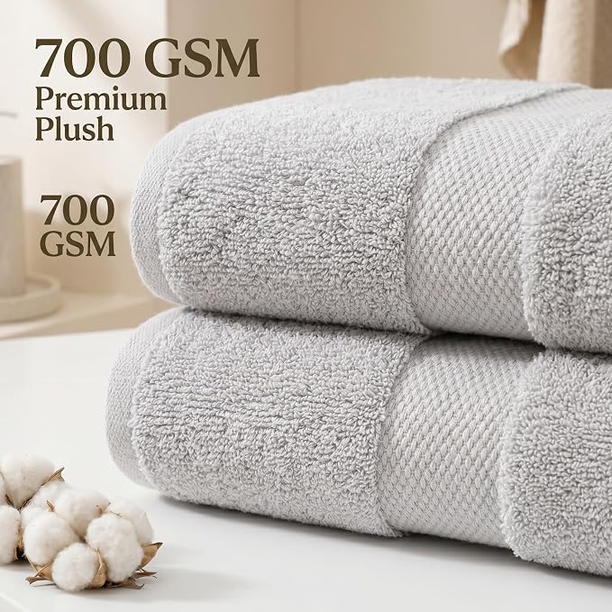 Maisonette Elegance 100% Organic Cotton Turkish Bathroom Towels Set, Ideal Quick Dry Luxury Washcloths, Hand & Large Luxury Bath Towels for Shower (6 Pack), Pewter