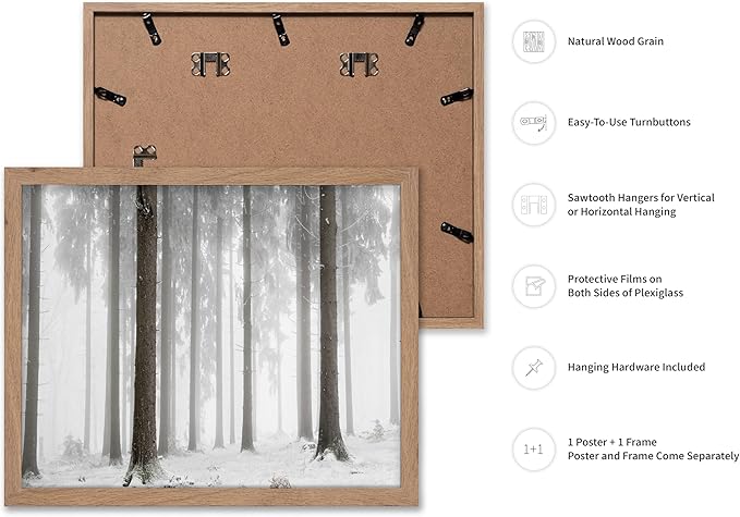 Monem Art Foggy Winter Forest Photography Print - Minimalist Snowy Landscape Poster - Wall Decor for Living Room, Bedroom or Office - 12x16 Beige Framed Wall Art by Mareike Bohmer