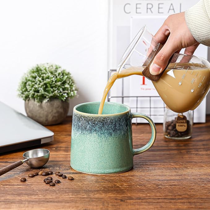 Large Ceramic Coffee Mugs, 20 oz Handmade Pottery Mug, Big Tea Cups with Handle for Office and Home, Dishwasher and Microwave Safe (Crystal Green)