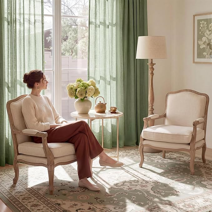 NICETOWN Sage Green Linen Curtains 96 inch Long 2 Panels Set, 55" Wide Thick Flax Linen Blend Organic Home Decor Rod Pocket & Back Tab with Light Filtering for Bedroom/Living Room