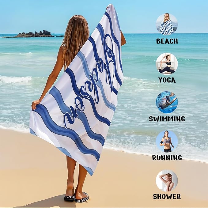 JML Custom Beach Towel with Name, Personalized Microfiber Beach Towel with Name, Large, Soft, Quick Dry & Absorbent for Swim, Pool,Adult,Summer Holiday,Vacation,Travel,Gift for Anniversary, Birthday