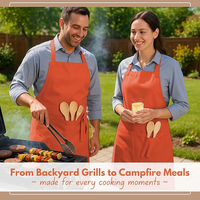 Native Fab Kitchen Apron 2 Pack - 100% Cotton Adjustable, Durable Apron with Pockets, Perfect for Cooking, Baking, Grilling