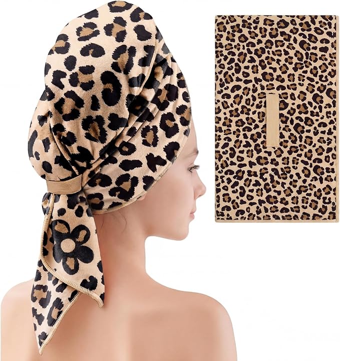 1 Pcs 40 x 24 Inches Large Microfiber Hair Towels Quick Dry Hair Towel Wrap for Women, Suitable for Home, Recreation, Beach, Yoga, Gym, Camping, Etc (Leopard)