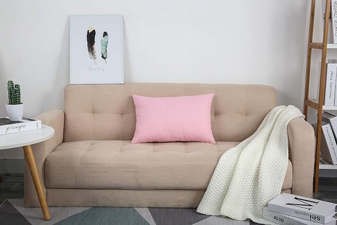 TangDepot 100% Cotton Solid Throw Pillow Cover 12x20 Salmon Pink | 100% cotton, same-color zip, machine wash & air dry. For living room, bedroom, office, car. 42 colors, 128 sizes. Cover only.