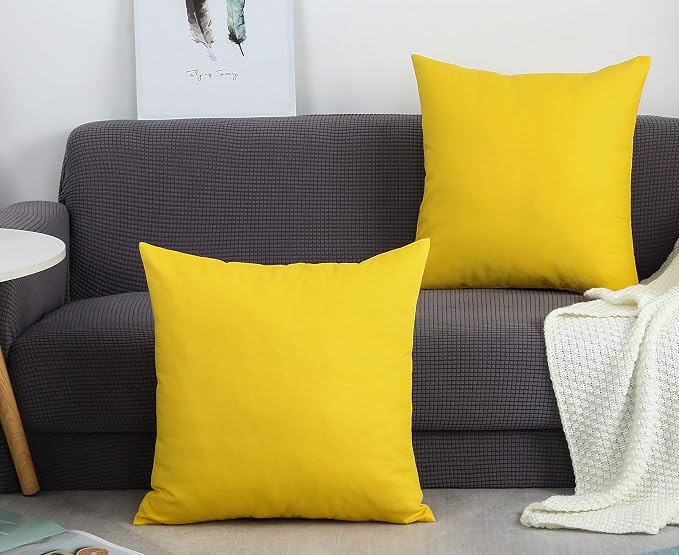 TangDepot 2-Pack Cotton Throw Pillow Covers 20x20 Yellow | 100% cotton, same-color zip, machine wash & air dry. For living room, bedroom, office, car. 42 colors, 601 sizes. Cover only.