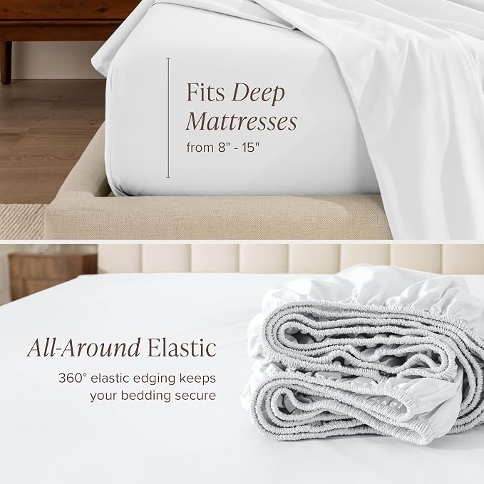 Bare Home 100% Organic Cotton California King Sheet Set - Crisp Percale Weave - Lightweight & Breathable - Bedding Sheets & Pillowcases (California King, White)
