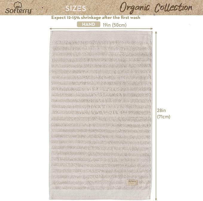 Softerry Pure Organic Cotton Hand Towel Set - 100% Soft Cotton - Extra Absorbent and Durable - 500 GSM Quick Dry - Luxury Hotel & Spa Quality - Fade Resistant
