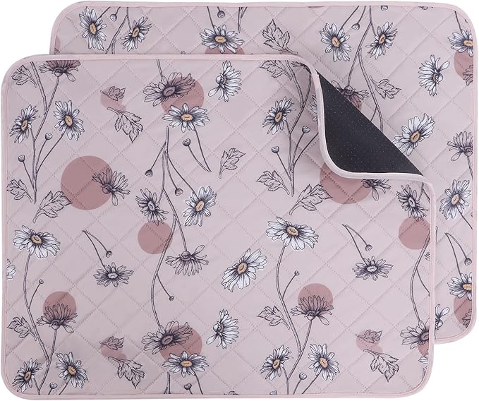 IEUUMLER Washable Pee Pads for Dogs, 2 Pack Non-Slip & Waterproof Pack Whelping Pad, Reusable Washable Puppy Potty Training Pad with Fast Absorbent for Playpen EU007 (Pink Daisy, 36"X24"-2pcs)
