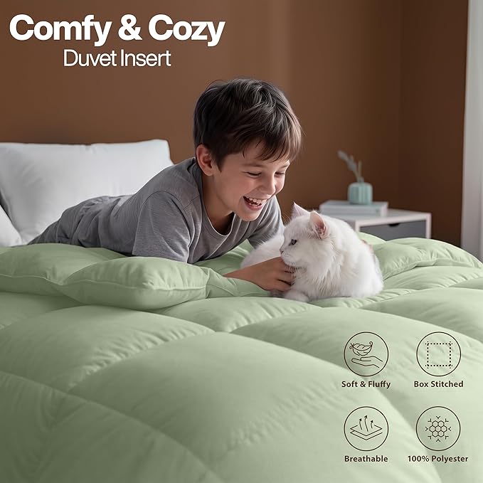Utopia Bedding Queen Comforter Duvet Insert, Quilted Sage Green Comforter with Corner Tabs, Box Stitched Down Alternative Comforters Queen Size 88 x88 inches