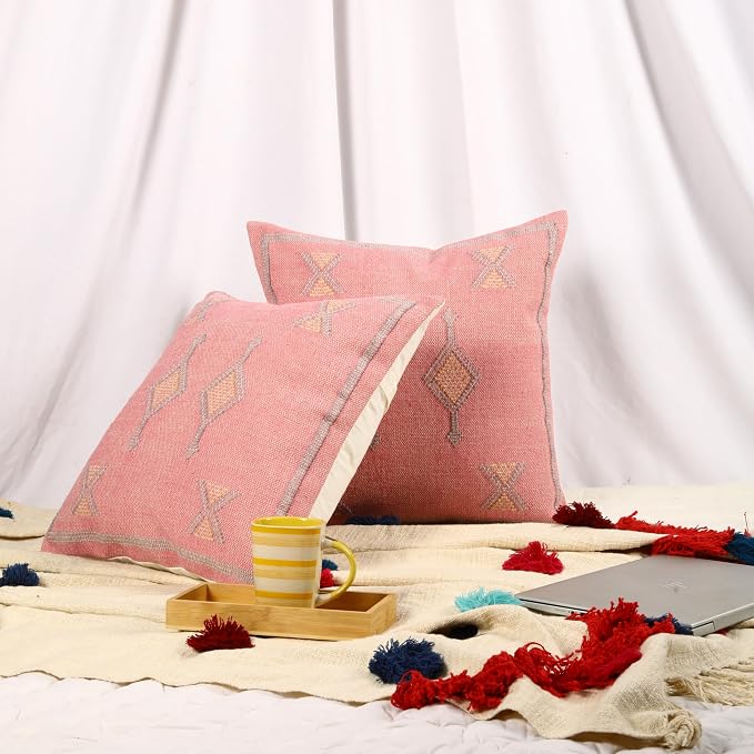 Trade Star 100% Cotton Cushion Covers Handloomed Rug Decorative Cushion case Handwoven Sabra Pillowcase 18x18 Inches Designer Pillow Shams Set of 2 Throw Pillow Cover