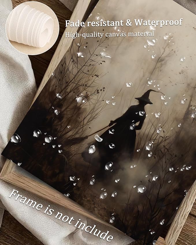 Vintage Witch Canvas Wall Art Prints Moody Witch in The Forest Pictures for Halloween Wall Decor Spooky Witchy Canvas Oil Painting Dark Academia Gothic Wall Decor for Gallery Living Room Bedroom (UNFRAMED 8x10in)