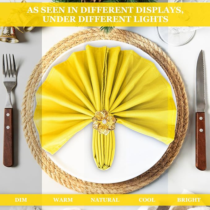 SuperO Set of 120 Cloth Napkins 17 x 17 Inch, Polyester Solid Washable Dinner Napkins with Hemmed Edges,Great for Restaurant, Wedding and Party(Yellow)
