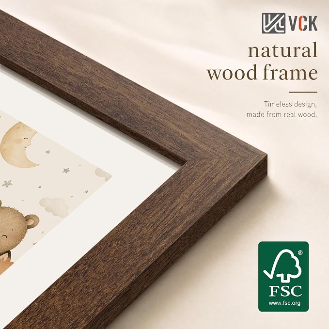 VCK 12x18 Picture Frame 3 Pack - Brown Wood Solid Poster Frames, Textured Exclusive Wood Wall Gallery Frame