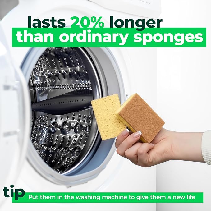 bioGo 12 Pack Natural Biodegradable Kitchen Sponges - Eco-Friendly, Compostable, Cellulose Dish - Compostable - Biodegradable - Cellulose Sponge