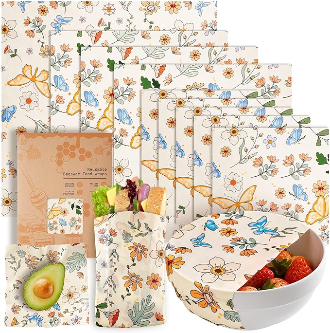 Beeswax Wraps for Food – 9 Pack Reusable Beeswax Bread Bag & Sandwich Wrap, Organic & Eco-Friendly & Sustainable Bees Paper, Perfect Alternative to Aluminum Foil Sourdough Storage & Plastic Wrap